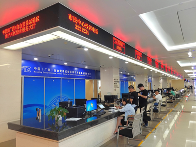 市民在中国(广西)自由贸易区南宁片区综合服务大厅办理业务。人民网 付华周摄